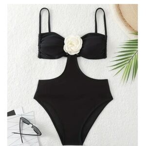 NWOT SHEIN Black 3D Rosette Cutout Monokini Swimsuit (Size S)